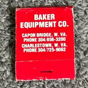 Vintage Matchbook Baker Equipment Massey Ferguson Capon Bridge Charleston WV